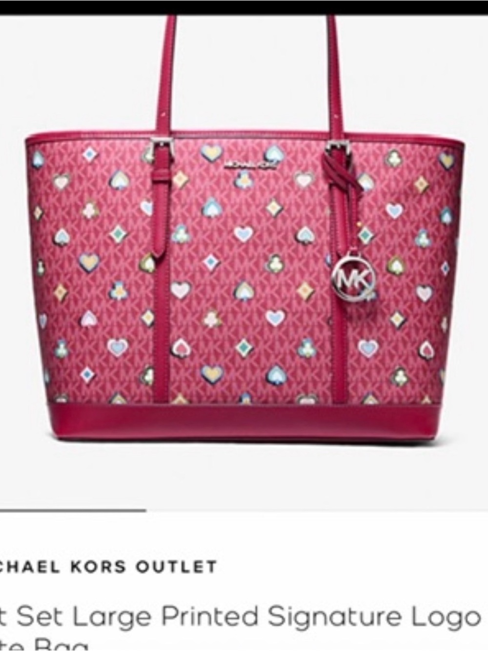 Michael Kors Fuchsia Signature Tote with Multicolor Heart Motif